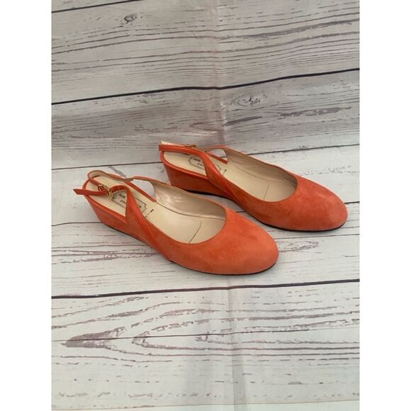 Women's Rue du Jour Orange Suede Slingback Wedge Heels Size 38 - Picture 2 of 10
